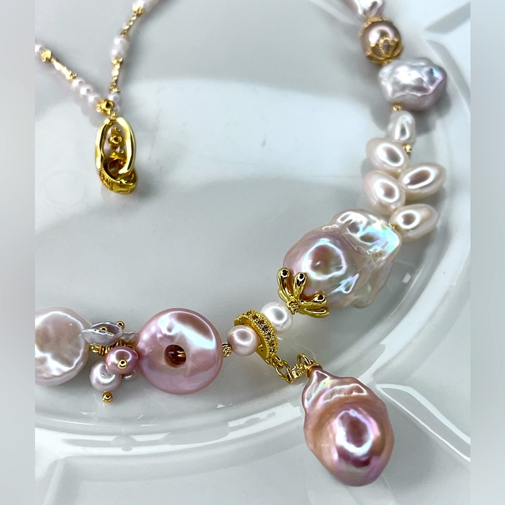 Deals 🔥 Handmade Freshwater Craved Pearl Flameball Detachable Pendant Necklace